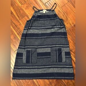 LOFT Navy Blue Striped Sleeveless Dress w Pockets Size Large Casual Cotton Blend